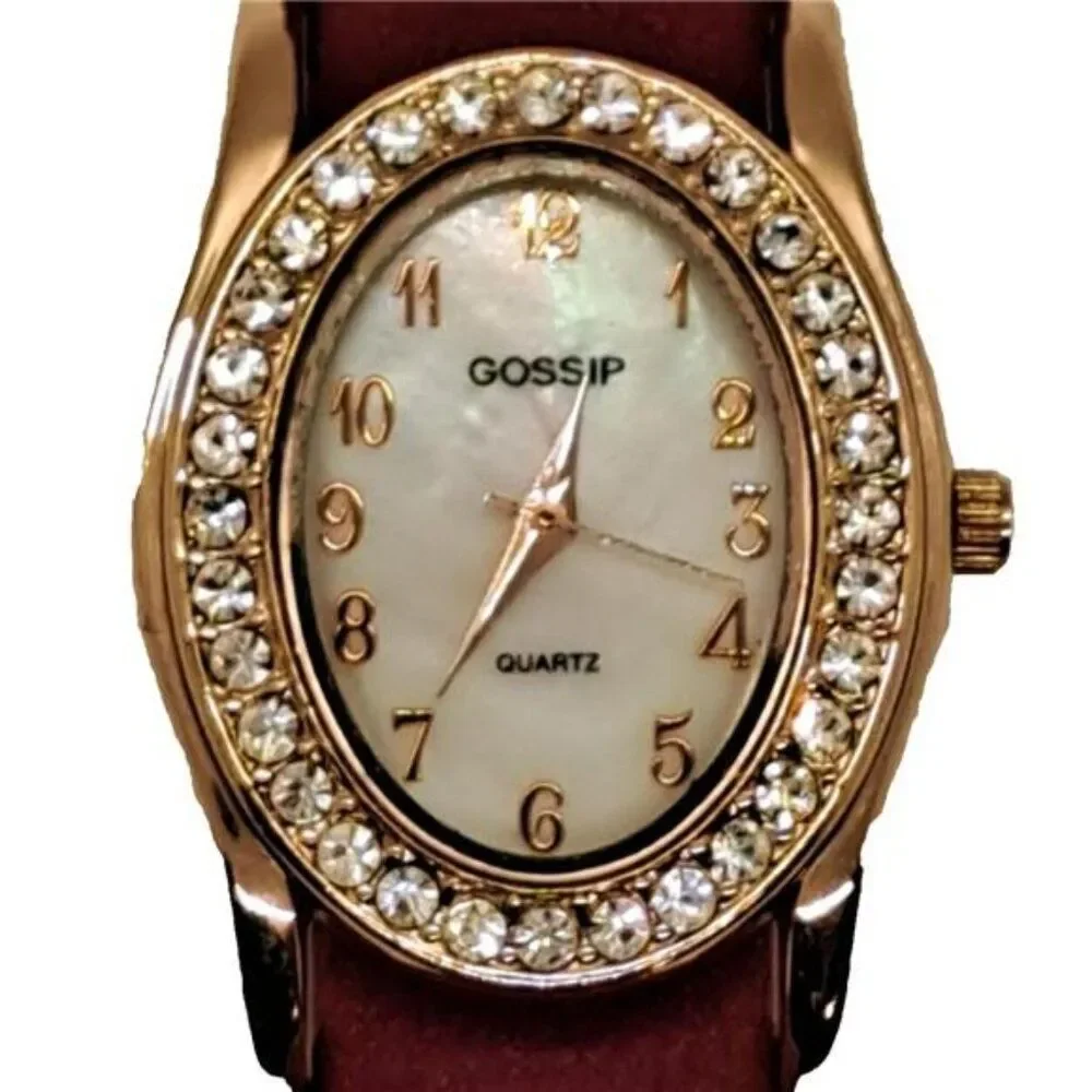 Gossip Watch Crystal Accents Mother of Pearl Dial Women Quartz New Battery Set